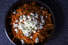 carrot salad with harissa, feta and mint