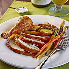 Lemon Roasted Chicken with Rainbow Carrots and Fingerling Potatoes