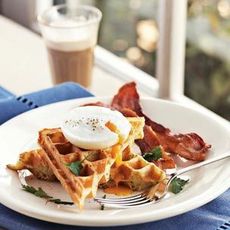 Savory Waffles with Poached Eggs & Bacon