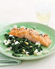 Broiled Salmon with Spinach-and-Feta Saute