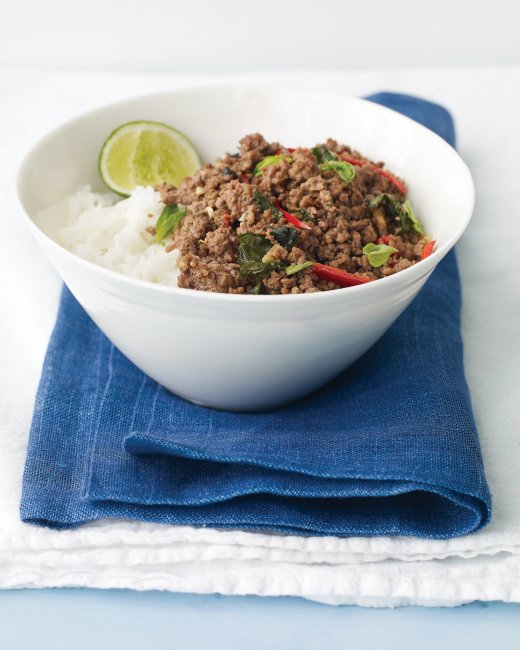 Thai Beef with Chiles and Basil Over Coconut Rice