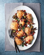 Roasted Chicken Thighs with Tomatoes, Olives, and Feta