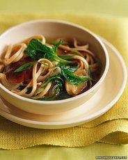 Udon Noodles with Shiitake Mushrooms in Ginger Broth