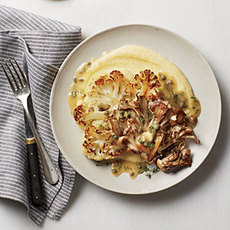 Cauliflower Steaks with Maitake Mushrooms and Browned Butter-Caper Sauce