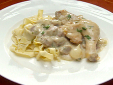 Cockerel in Riesling Mushroom Sauce with Ribbon Noodles