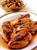 Chicken Breasts with Rosemary and Chanterelles and Roasted Garlic Potatoes