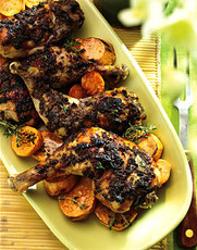 Roasted Spiced Chicken with Cinnamon- and Honey-Glazed Sweet Potatoes
