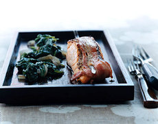 Bacon-Wrapped Salmon with Wilted Spinach