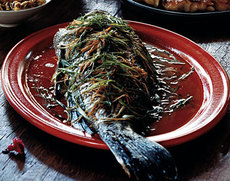 Whole Black Bass with Ginger and Scallions