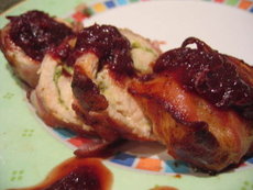 Proscuttio Wrapped Chicken Stuffed w/ Feta &amp; Mint -- Doused in a 3-Day Blood Orange Reduction